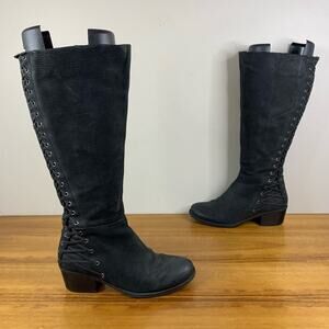 Vince Camuto Black Pebble Leather Corset Laced Boot Size 6.5